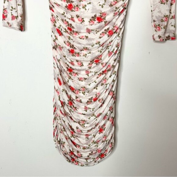 GUESS Mini Dress Floral Print Ruched side Bodycon long sleeve Size XS - Picture 13 of 16